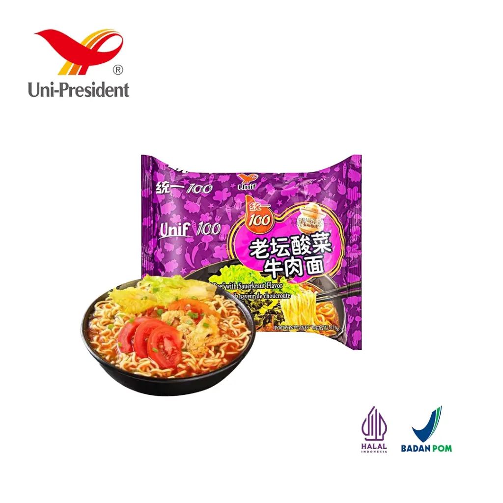 Unif 100 Instant Noodles Artificial Beef With Sauerkraut Flavor (Bag) 119g